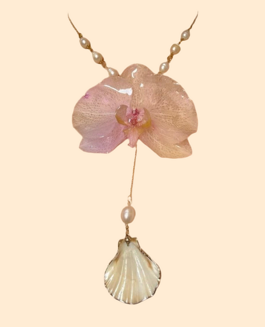 Ethereal Orchid and Seashell Pearl Necklace